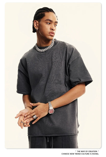 ZODF Retro 2024 Summer Men Washed Cotton T-Shirts  Unisex Women 310gsm Distressed Hem Loose Edge T Shirt Brand Tees HY0808