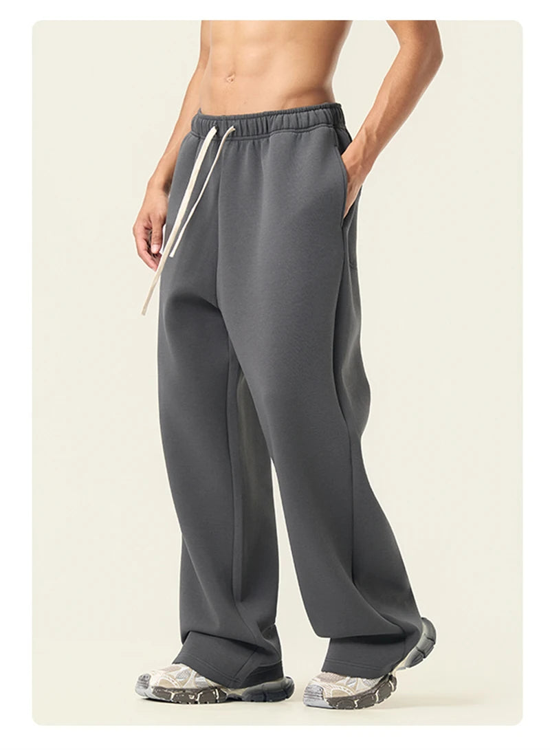 ZODF Casual 350gsm Fleece Unisex Loose Fit Wide Leg Straight Pants Warm Sport Trousers Winter HY0037