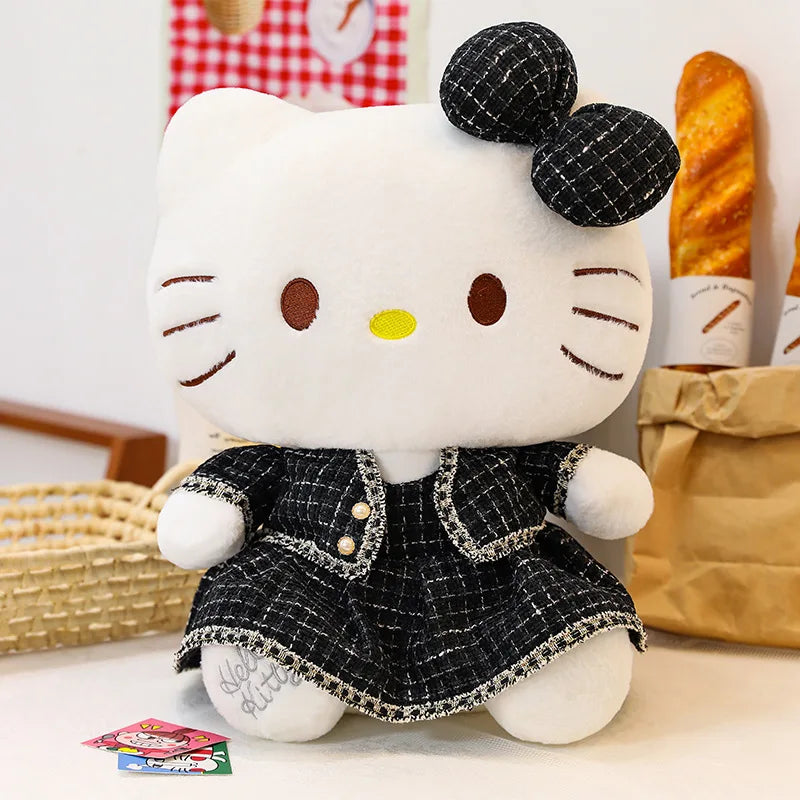 Sanrio Plush Cat Stuffed Animal Doll Large Checkered Skirt Kawaii Pillow Toy for Kids Birthday Christmas Gift for Girls Bedtime