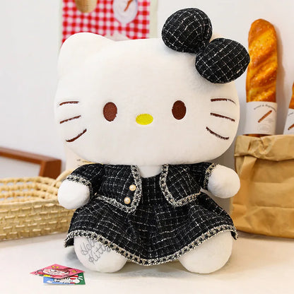 Sanrio Plush Cat Stuffed Animal Doll Large Checkered Skirt Kawaii Pillow Toy for Kids Birthday Christmas Gift for Girls Bedtime