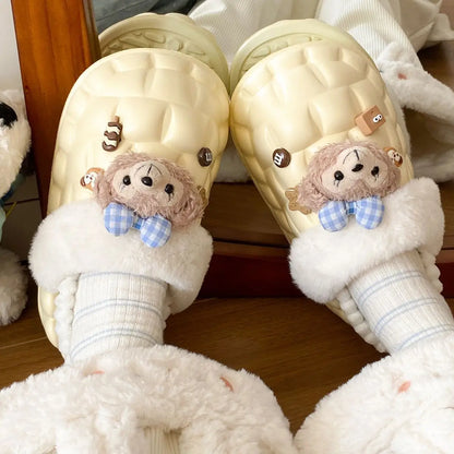 Disney Shelliemay Detachable Cotton Shoes Eva Thick Bottom With Velvet For Outer Wear, Warm And Waterproof Adult Cotton Dragging