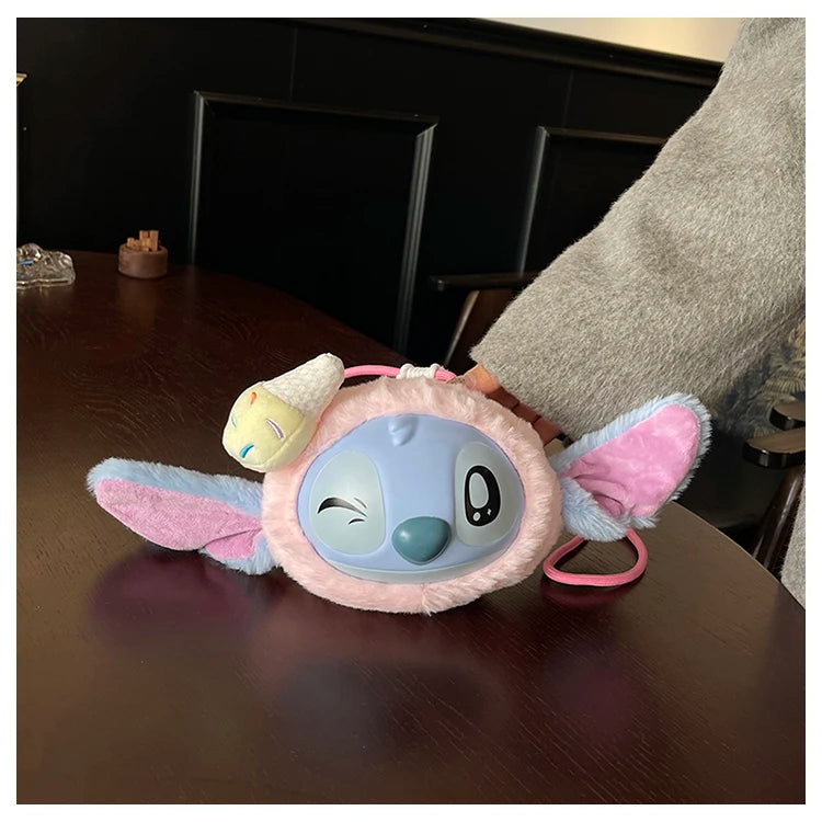 New Disney Stitch Cartoon Plush Backpack Cute Winter Gift For Girls Stuffed Animal Toy Plushie Bag Kids Carry-On Satchel