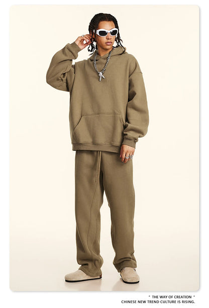 ZODF New 2024 Autumn Winter Men 345gsm Fleece Hoodies Unisex Women Relax Fit Warm Solid Hooded Pullovers Sweatshirts HY0863