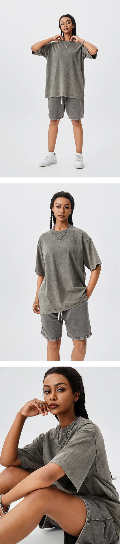 ZODF Men's Summer Batik Washed 250gsm T Shirts Retro Vintage Unisex Basic Loose Solid Cotton T-Shirt Brand Tops 2024 New HY0753