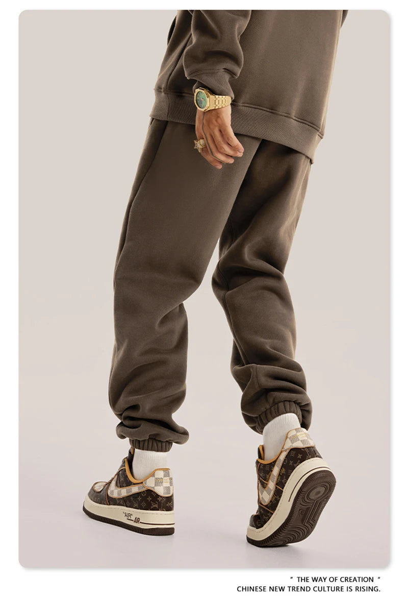 ZODF Unisex 345gsm Fleece Sweatpants Loose Fit Retro Hip Hop Winter Joggers HY0005