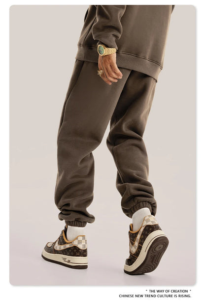 ZODF Unisex 345gsm Fleece Sweatpants Loose Fit Retro Hip Hop Winter Joggers HY0005