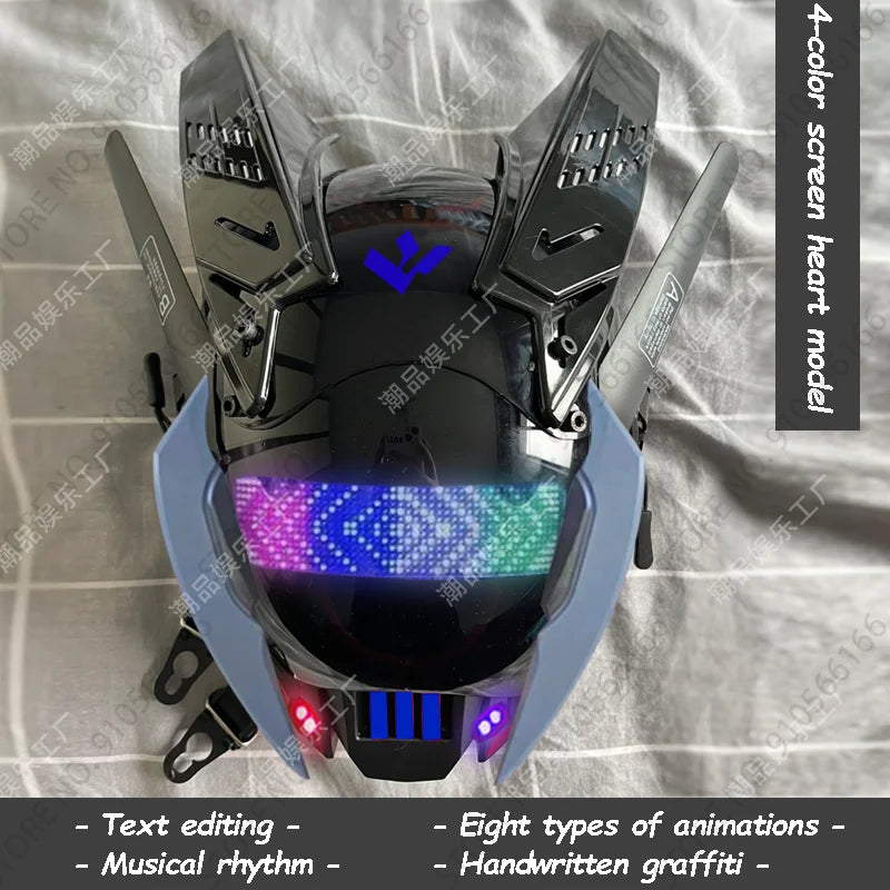 Cyberpunk App Mask Light Up Rolling Subtitles Screen Mask Cos Mech Technology Sense Mobile Phone Control Helmet Role Play