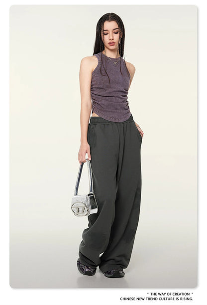 ZODF Women 2024 Summer Washed Tank Tops Female Hotsweet Girls 235gsm Slim Pleated Arc Hem Camisole TEE Streetwears HY0795