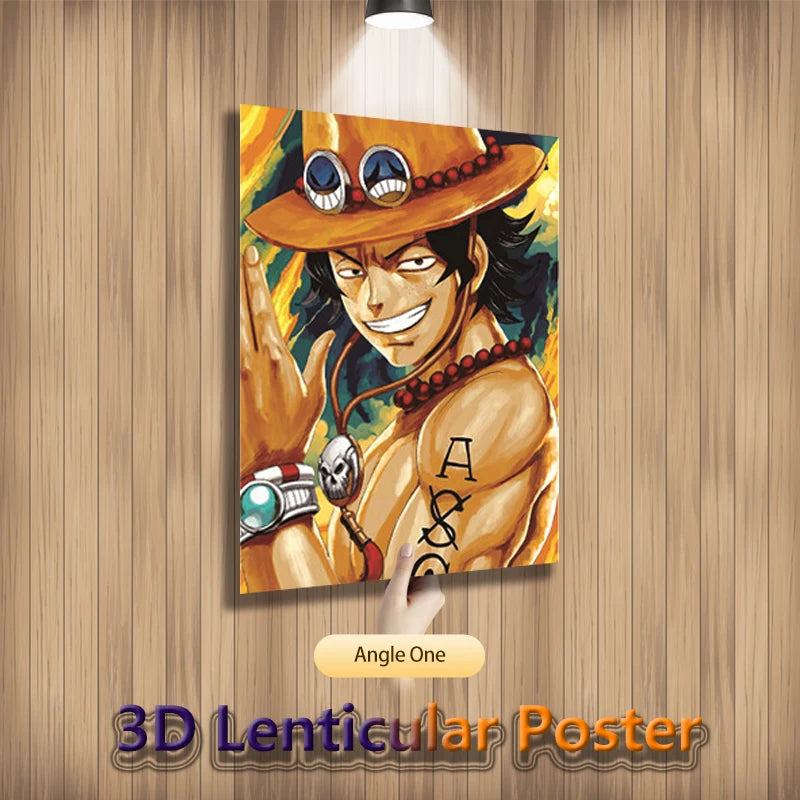 Anime One Piece 3D Lenticular Poster Ace Luffy Sabo Flip Gradient Print Gifts Room Decor Wall Art(Without Frame)