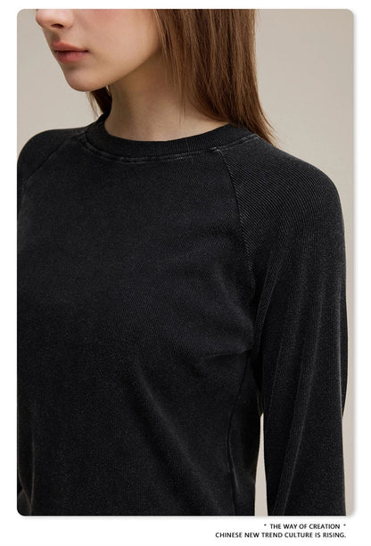 ZODF Sexy Autumn Washed 275gsm Full Sleeve T Shirt For Women Ladies Girls Slim Fit Distressed T-Shirts Tops HY1145