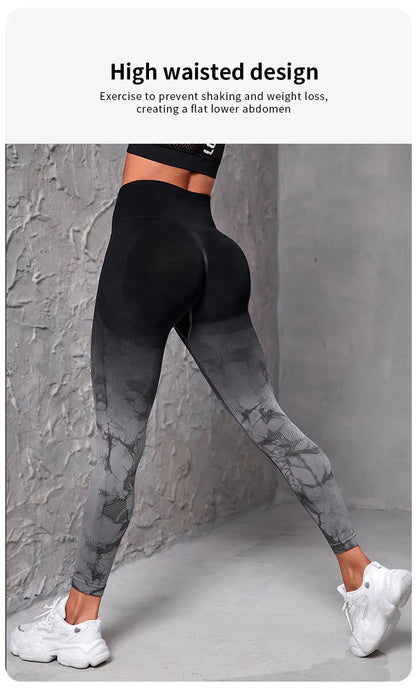 Women’s Seamless High Waist Push-Up Yoga Leggings Tie-Dye Scrunch Gym Workout Pants - black / S