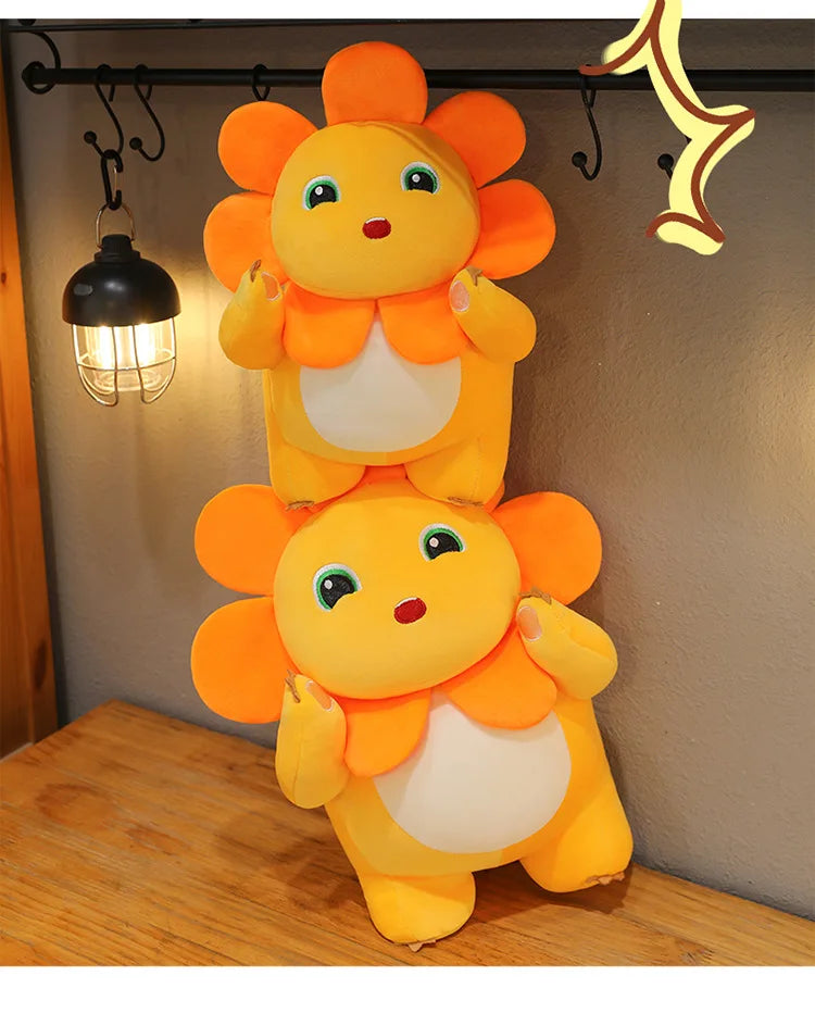 Kawaii Sunflower Nailong Plush Toy Cartoon Smile Dinosaur Silly Cute Stuffed Anime Sofa Pillow Room Decor for Kids Birthday Gift