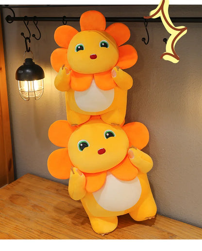 Kawaii Sunflower Nailong Plush Toy Cartoon Smile Dinosaur Silly Cute Stuffed Anime Sofa Pillow Room Decor for Kids Birthday Gift