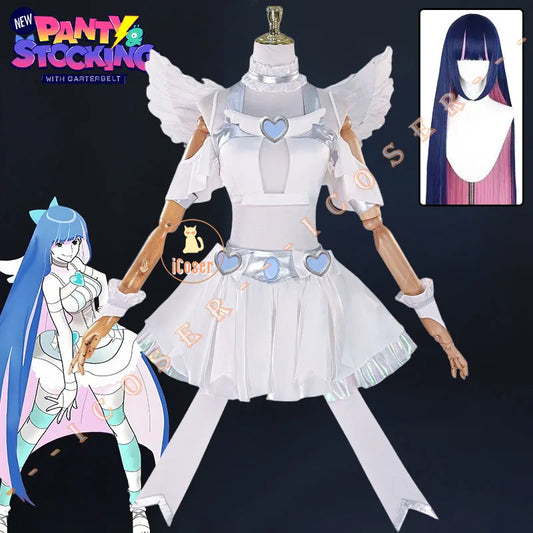 Anime New Panty Stocking with Garterbelt Stockiel Anarchy Stocking Cosplay Costume Angel Skirt Wings Halloween for Women Girls