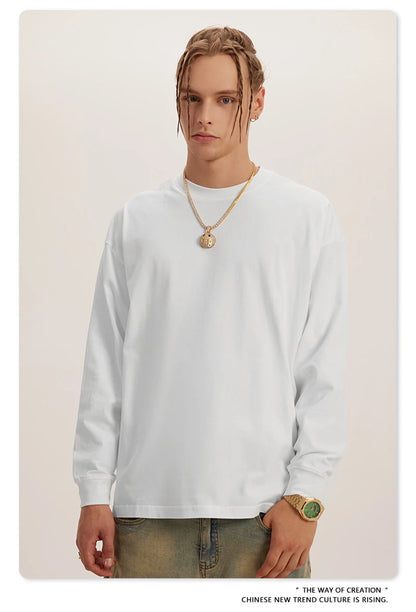 ZODF New Autumn Men's 260gsm 100% Cotton T Shirts Unisex Retro High Street Loose Washed Solid Tees Streetwears HY0376