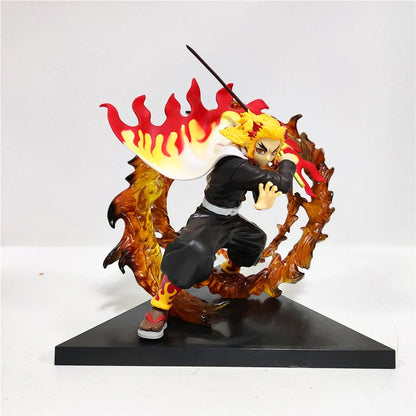 Demon Slayer Rengoku Kyoujurou Anime Figures Fire Led Scene DIY PVC Action Figure Toys Kimetsu no Yaiba Figurine Kids Doll 14cm