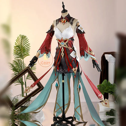 Genshin Impact Alice Cosplay Costume Wig Dress Uniform Headwear Carnival Halloween Party Women Girls Holiday Role Play Outfit