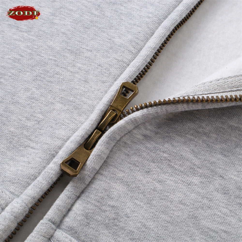 ZODF Trendy 2025 Winter Man Solid Fleece Boxy Hoodies Unisex 350gsm Double Head Zipper Hooded Sweatshirts Coat HY1122