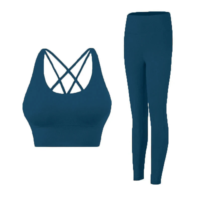 2 Piece Women’s Yoga Tracksuit Athletic Wear Pilates Fitness Suit Gym Workout Push Up Sports Bra Leggings Set - Dark