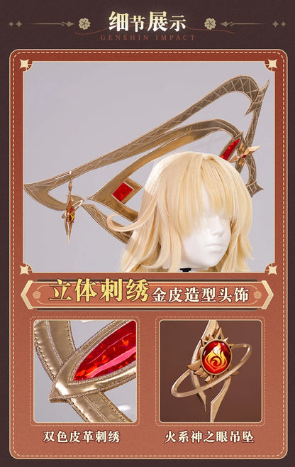 Genshin Impact Alice Cosplay Costume Wig Dress Headwear Ring Game Uniform Halloween Party for Women Girls Role Play Outfit Props