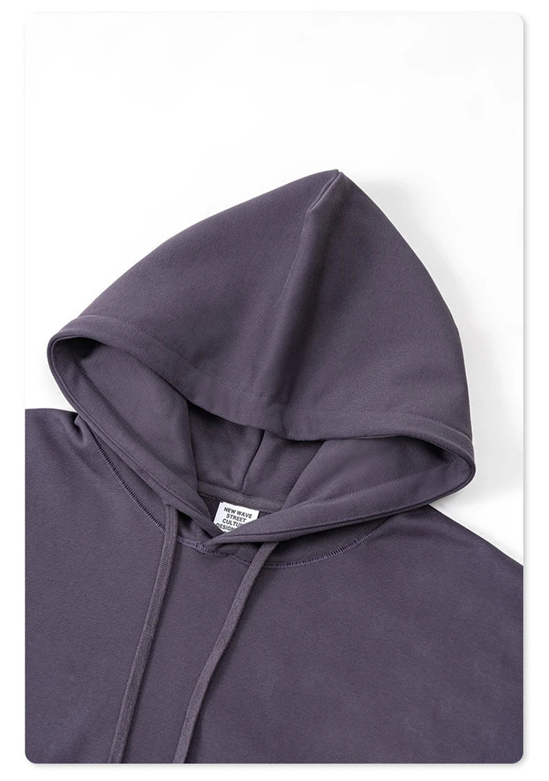 ZODF New Autumn Winter Solid Heavy Weight Hoodies For Men Unisex Basic Loose 440gsm Knitted Hooded Pullovers HY0886