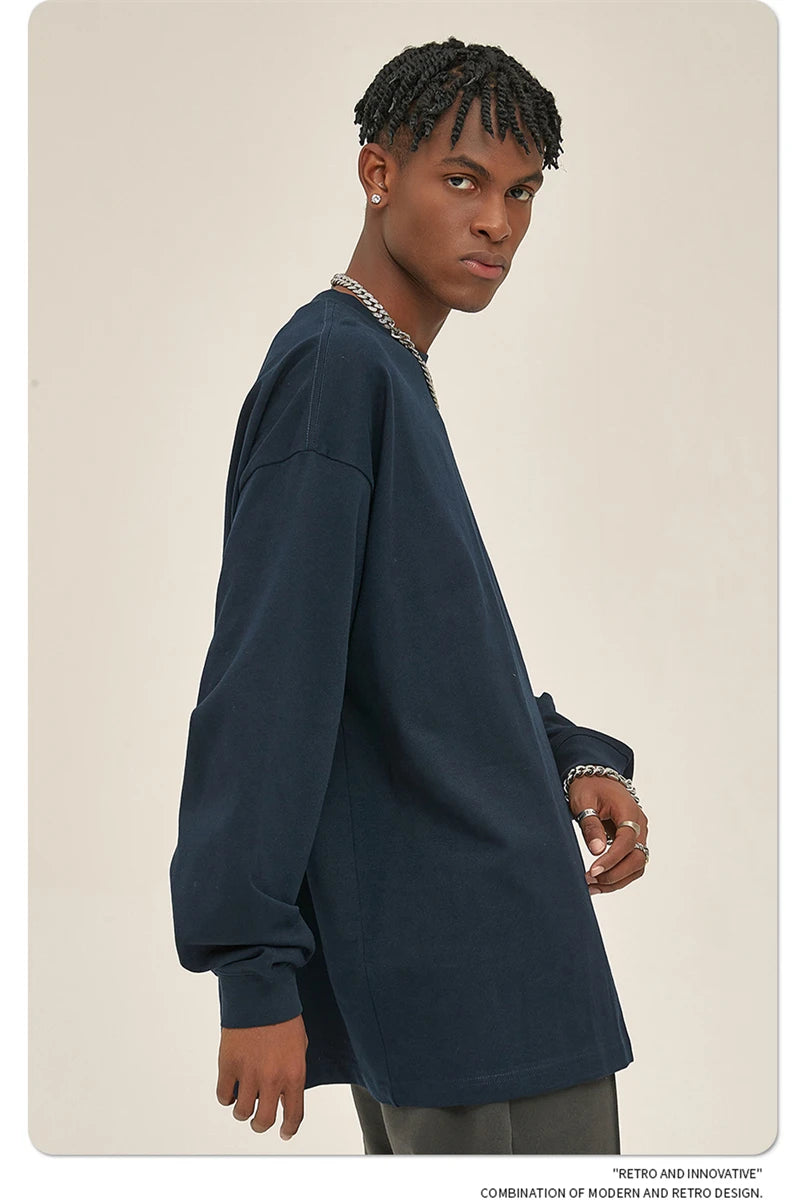 ZODF New 2025 Autumn Men 305gsm 100% Cotton T Shirt Unisex Loose Heavy Weight Basic Long Sleeve Solid T-Shirts Tops HY0634