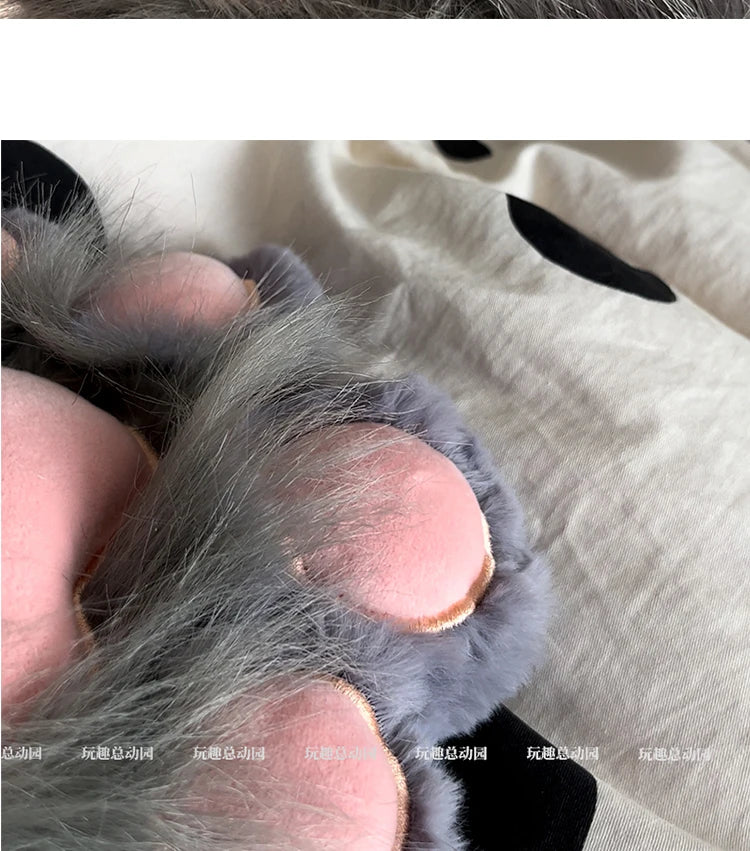 Anime Cute Cat Claw Glove Plush Toy Turn Into Cat Cosplay Props Funny Gloves White Black Grey Plushies Costume Accessories Glove