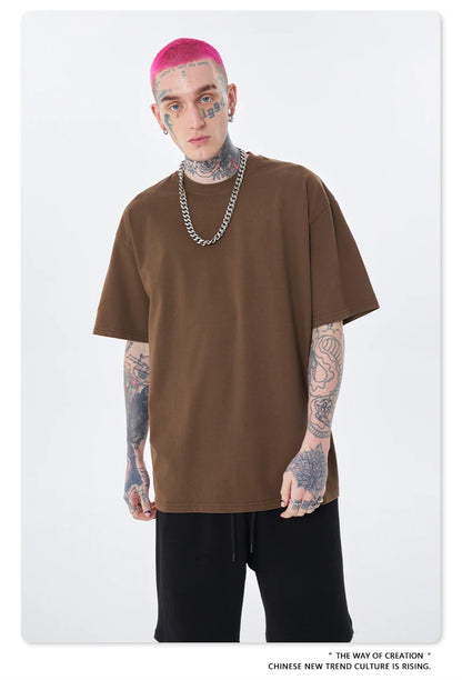 ZODF Trendy Summer 260gsm Cotton Oversized T Shirts For Men Unisex Male Kanye West High Street Solid Tees Brand Tops HY0122