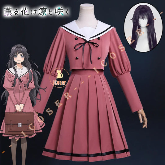 iCoser Kaoruko Waguri Cosplay Costume Wig Dress School Uniform Anime The Fragrant Flower Blooms with Dignity Halloween for Women
