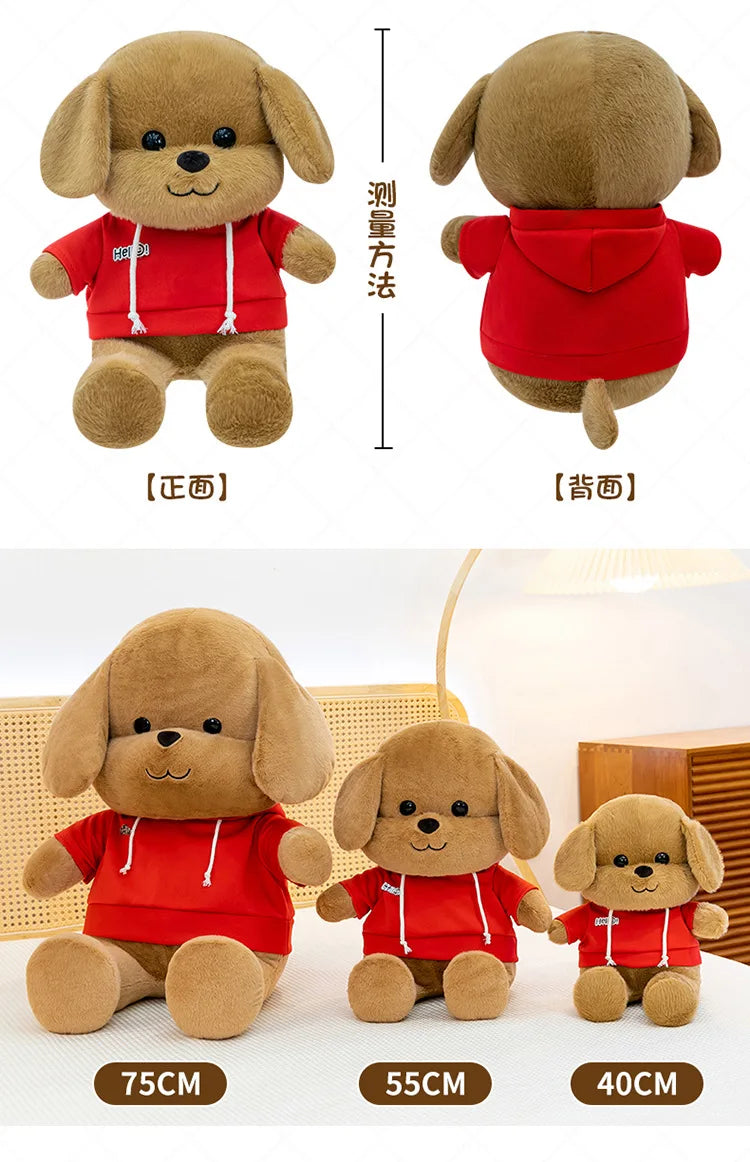 Kawaii Plush Dog Stuffed Animal Toy Hoodie Puppy Doll for Girls Soft Comforter Kids Birthday Christmas Gift Living Room Decor