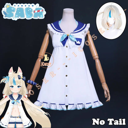 VTuber Sameko Saba Cosplay Costume Wig Dress Outfit Ears Headwear Uniform Festival Halloween Party for Women Girls Carnival Prop