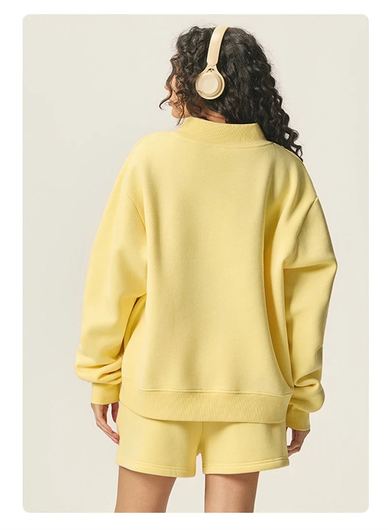 ZODF 2025 Winter Women 350gsm Warm Fleece Sweatshirts Girls Female Hip Hop Half Turtleneck Pullovers Brand Clothing HY056