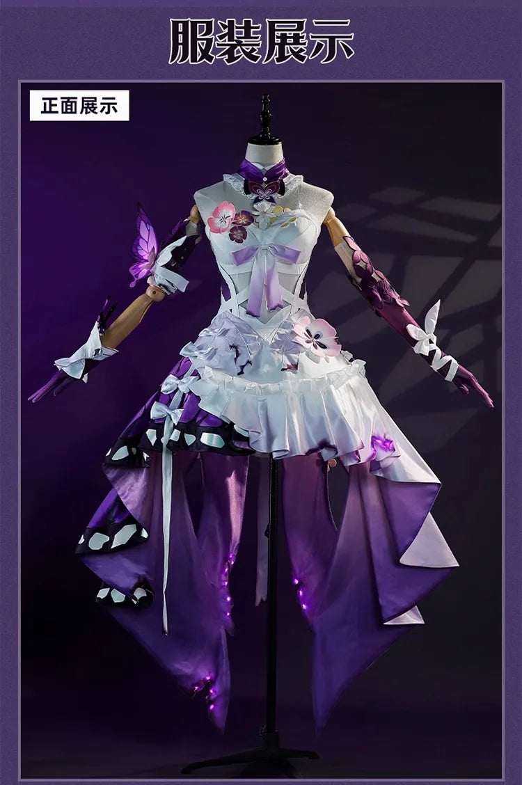 Honkai Star Rail Castorice Cosplay Costume Wig Dress Headwear Earrings Butterfly Props Halloween Party for Women Girls Carnival