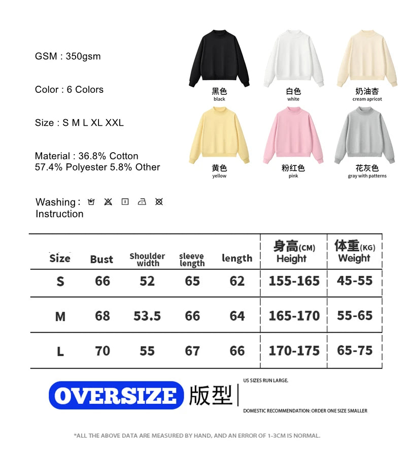 ZODF 2025 Winter Women 350gsm Warm Fleece Sweatshirts Girls Female Hip Hop Half Turtleneck Pullovers Brand Clothing HY056