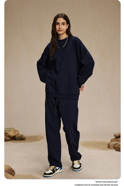 ZODF 2024 Autumn Winter Men's Basic O-Neck Sweatshirt Unisex Loose Solid 430gsm Terry Pullovers Streetwears HY0910