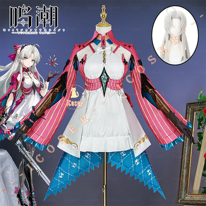 Wuthering Waves Carlotta Cosplay Costume Wig Dress Carlotta Montelli Rinascita Earrings Halloween Party for Women Girls Carnival