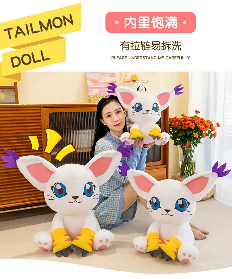 40-80CM Large Big Size Gatomon Plushies Tailmon Peluche Cartoon Anime Plush Comfortable Soft Doll Children's Ornament Toy Gifts