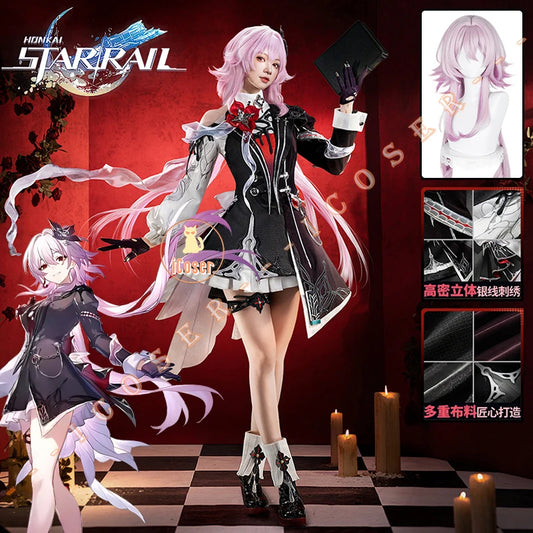 Honkai Star Rail Evernight March 7th Cosplay Costume Dress Mysterious Foreign Guest Headwear Halloween Party for Women Girls Set