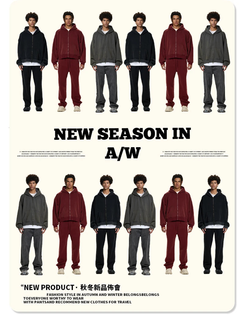 ZODF Retro Winter 350gsm Washed Zipper Fleece Hoodies For Men Unisex Loose Fit Boxy Style Thick Warm Hooded Coat Outfits HY0042