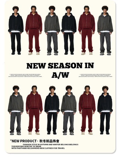 ZODF Retro Winter 350gsm Washed Zipper Fleece Hoodies For Men Unisex Loose Fit Boxy Style Thick Warm Hooded Coat Outfits HY0042