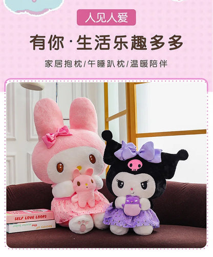 45/55/75CM Big Size Sanrio Hug A Bunny Kuromi My Melody Plushies Cartoon Anime Stuffed Children Toy Comfortable Soft Doll Gift
