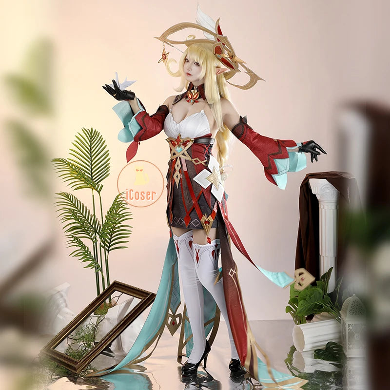 Genshin Impact Alice Cosplay Costume Wig Dress Uniform Headwear Carnival Halloween Party Women Girls Holiday Role Play Outfit