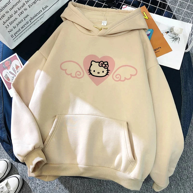 Women's Sweatshirts Plus Size Clothing Sanrio Products Y2k Hello Kitty Autumn/Winter Harajuku Long Sleeve Graphic Sweatshirt