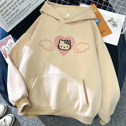 Women's Sweatshirts Plus Size Clothing Sanrio Products Y2k Hello Kitty Autumn/Winter Harajuku Long Sleeve Graphic Sweatshirt