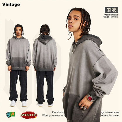 ZODF American Retro Washed Cotton Hoodie For Men Unisex Autumn High Street Oversized Knitted 380gsm Hooded Pullovers Coat HY0913