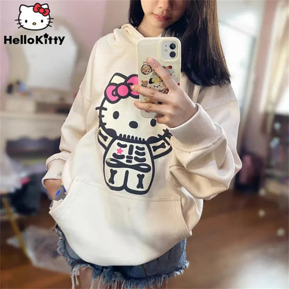 2025 New Sanrio Hello Kitty Jacket 2000s Zip Hoodie White Sweatshirt Young Women Fall Winter Kawaii Lolita Jacket Student Tops