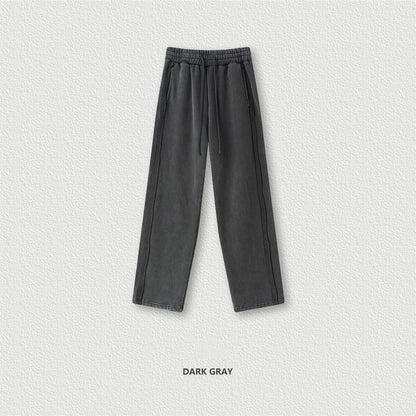 ZODF Vintage Man Winter Washed Fleece Straight Pants Unisex Distressed 360gsm Knitted Warm Trousers Brand Bottoms HY1092