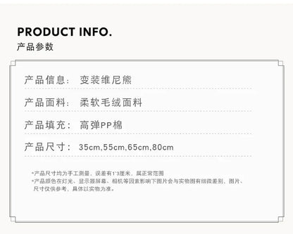 Disney 35-65cm Large-sized Winnie The Pooh Plush Toy with A Removable Hat A Cuddly Doll for Sleeping and Hugging Festival Gifts