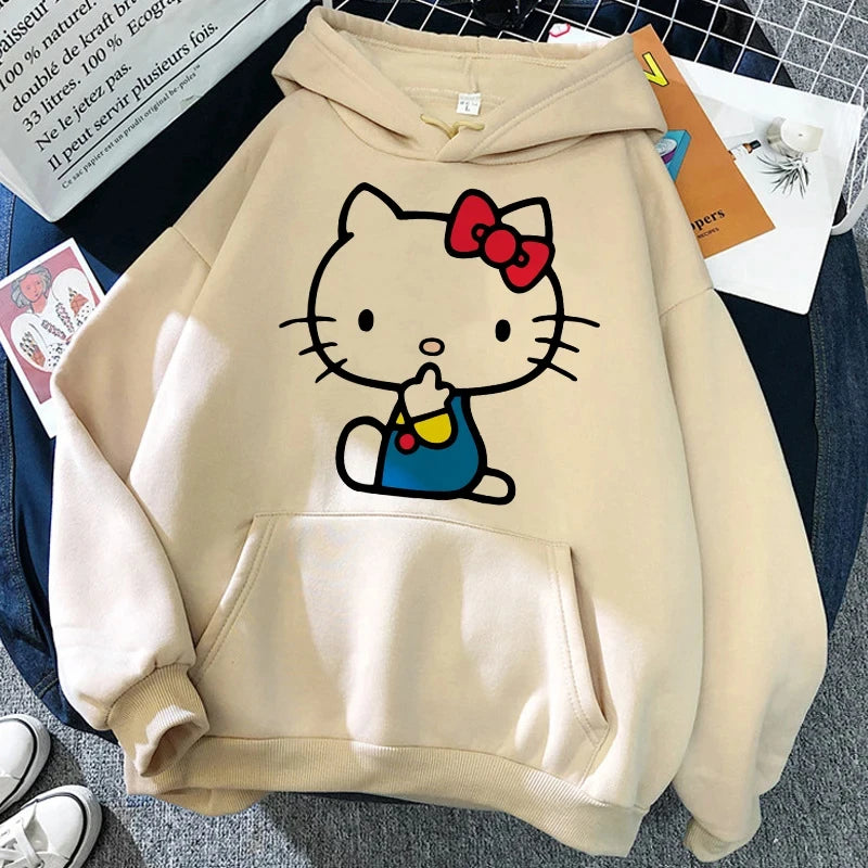 Women's Sweatshirts Plus Size Clothing Sanrio Products Y2k Hello Kitty Autumn/Winter Harajuku Long Sleeve Graphic Sweatshirt