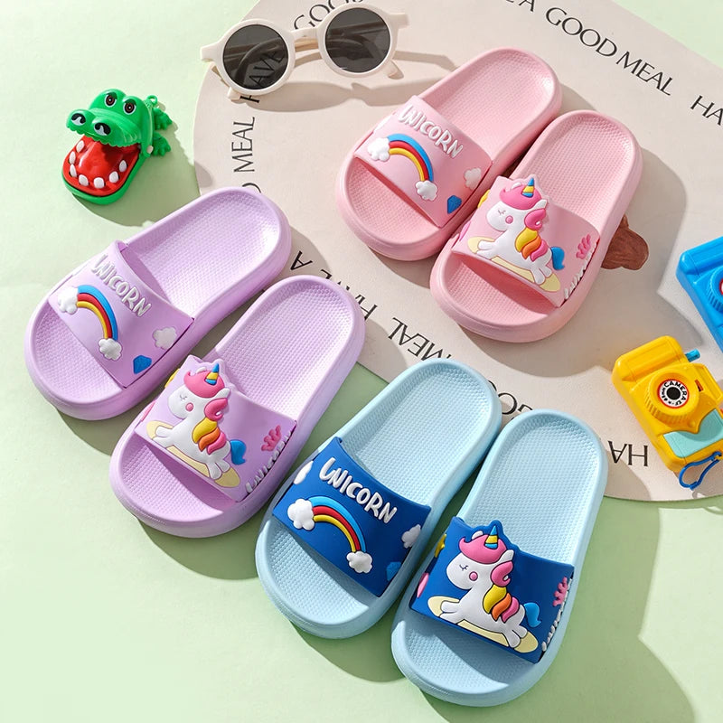 2025 New Kids Slippers Girls Slippers Indoor Pink Blue Unicorn Cartoon Toddler Girl Slippers 2 to 3 4 5 6 7 8 Years Casual Shoes